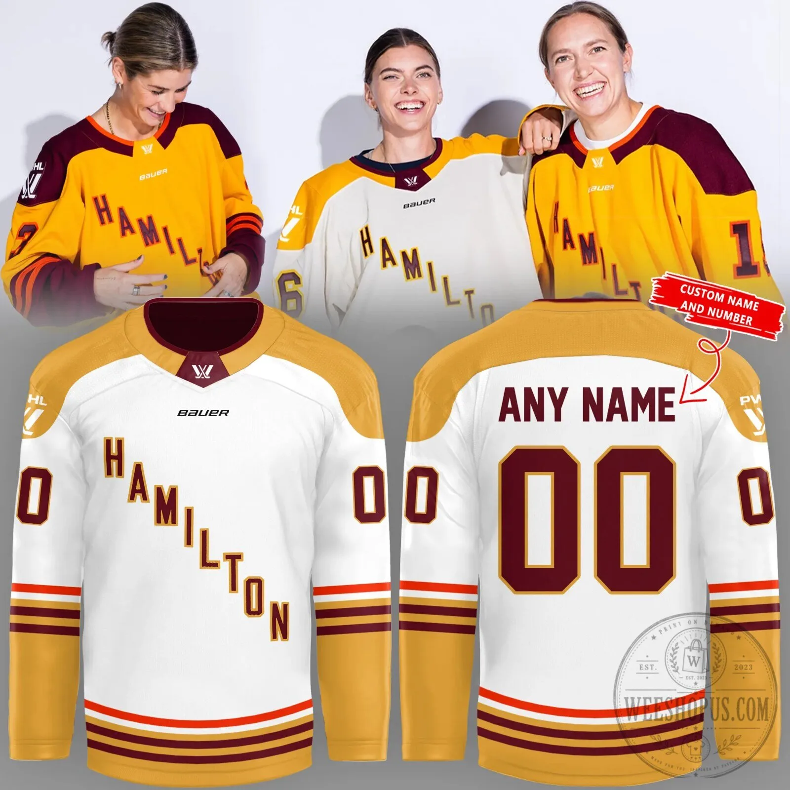 PWHL Hamilton Golden White Personalized Ice Hockey Jersey 2 PWHL Hamilton Golden White Personalized Ice Hockey Jersey