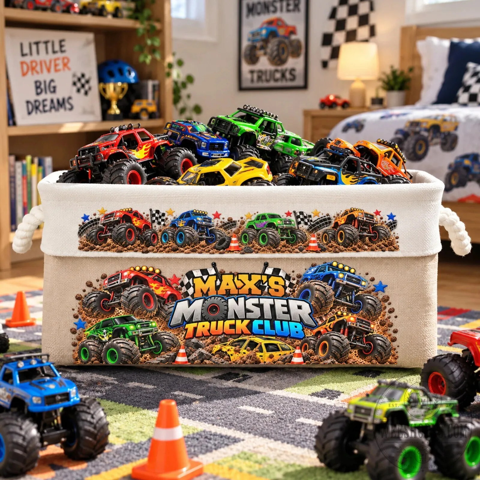 Personalized Monster Truck Club Kids Toy Storage Basket Organizer 11 Personalized Monster Truck Club Kids Toy Storage Basket Organizer