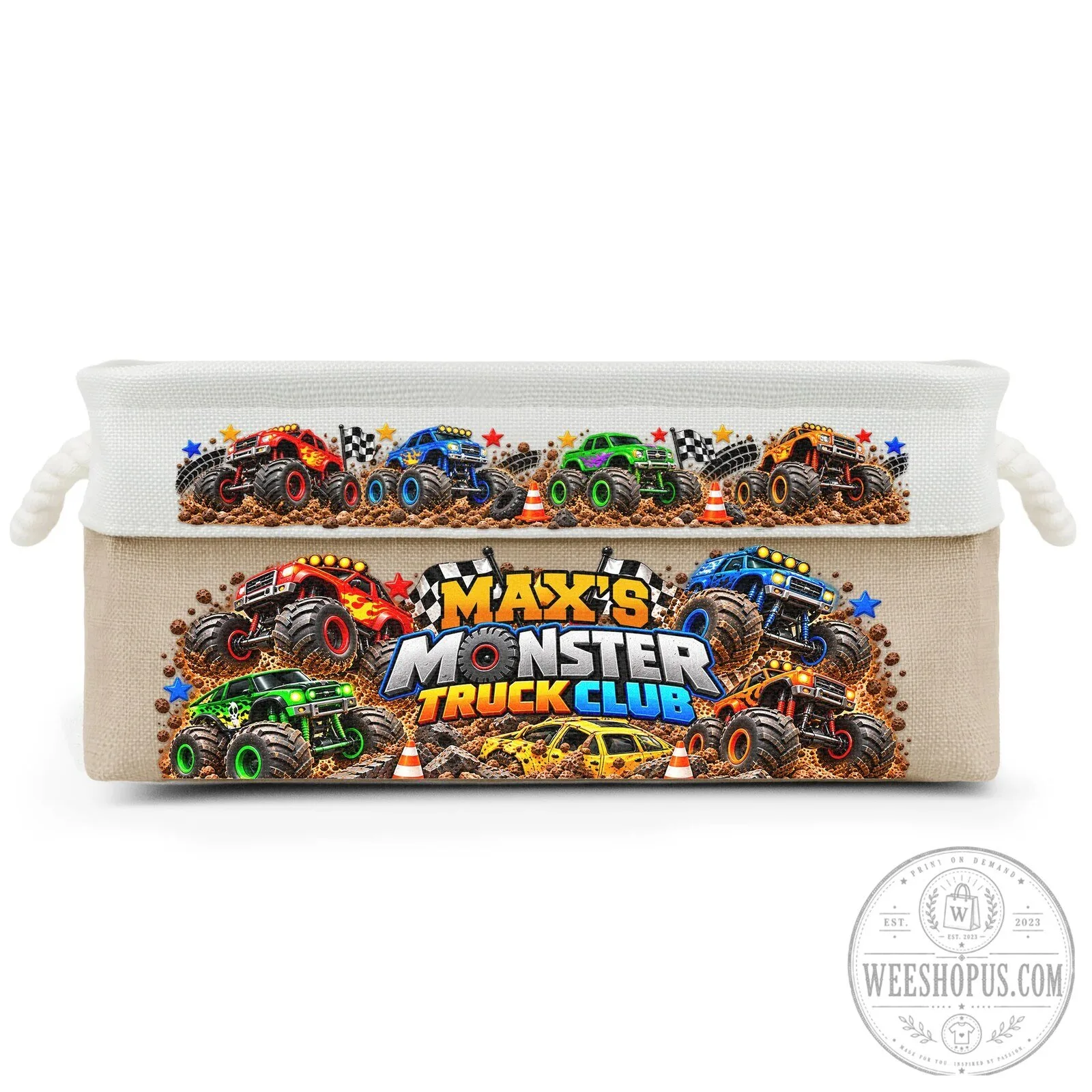 Personalized Monster Truck Club Kids Toy Storage Basket Organizer 13 Personalized Monster Truck Club Kids Toy Storage Basket Organizer
