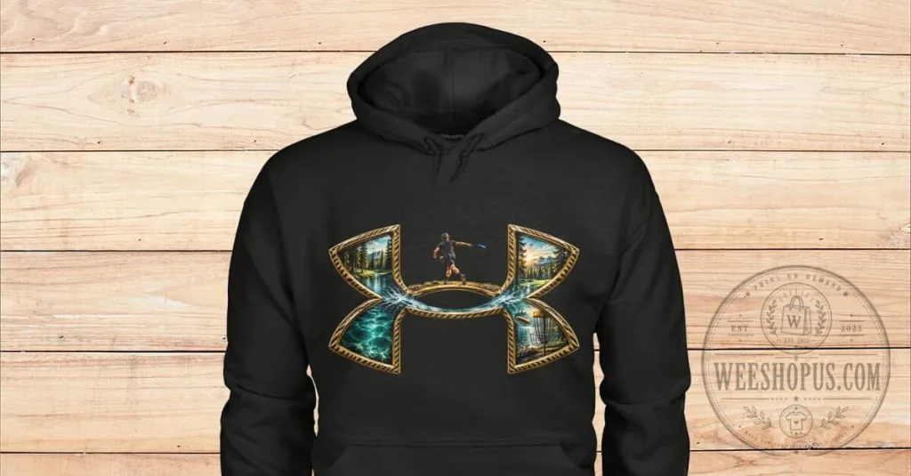 Disc Golf Player Throwing Disc Golden Logo Black Hoodie Disc Golf Player Throwing Disc Golden Logo Black Hoodie