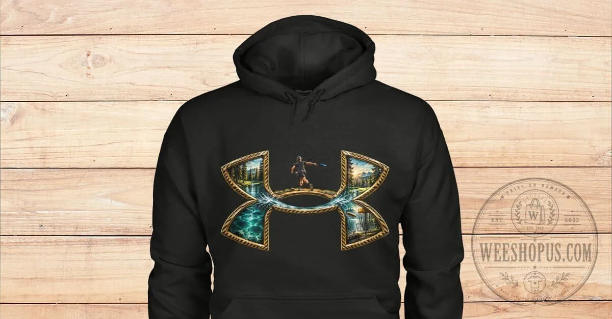 Disc Golf Player Throwing Disc Golden Logo Black Hoodie