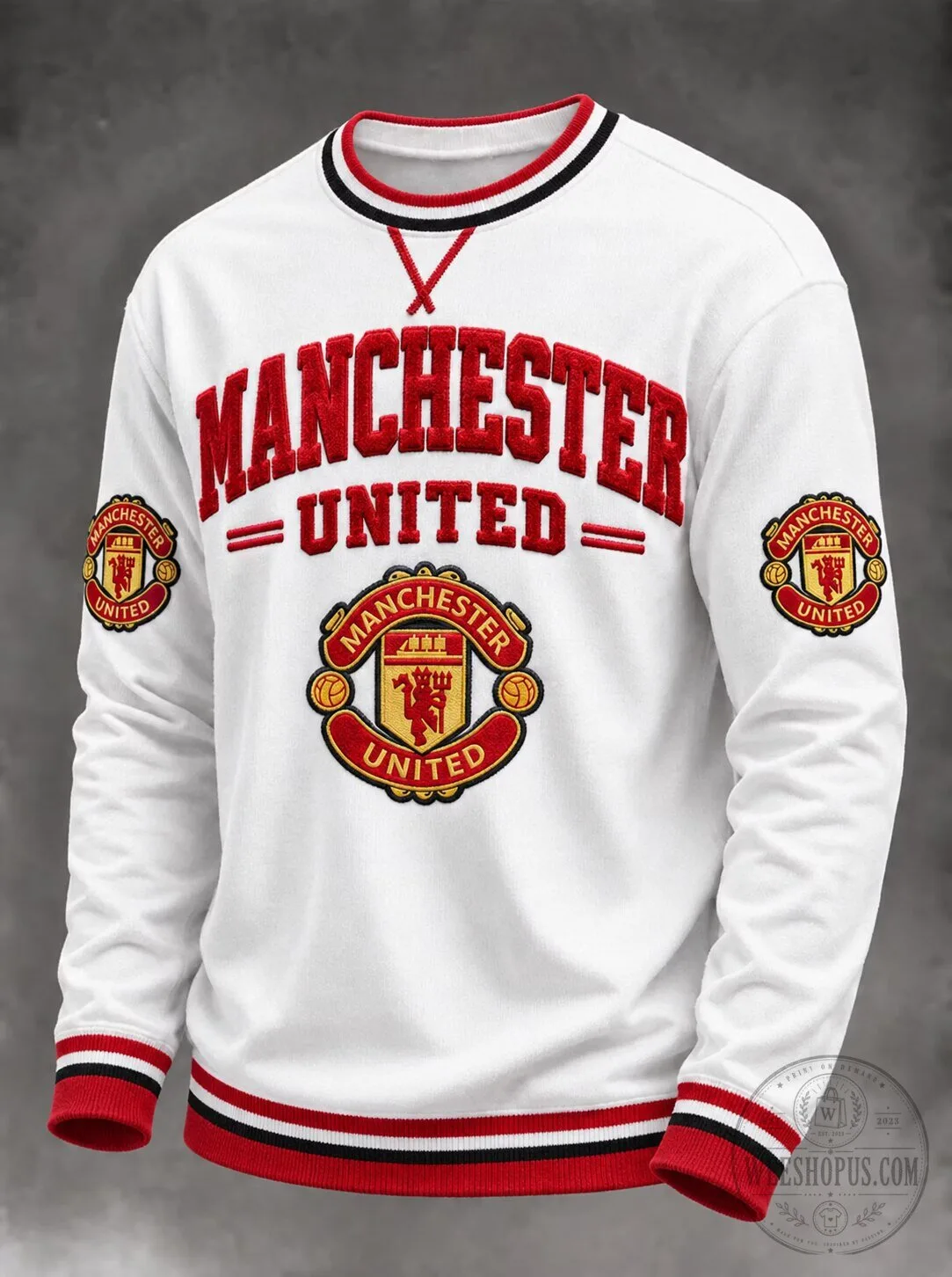 Manchester United Football Club Red And White Crewneck Sweatshirt