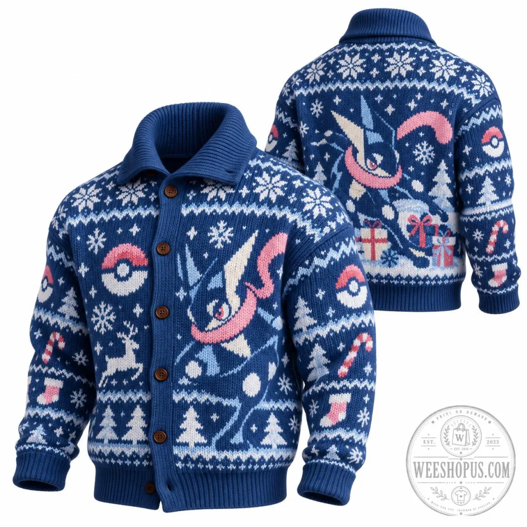 Pokemon Greninja Christmas Holiday Ugly Sweater Cardigan Pokemon Greninja Christmas Holiday Ugly Sweater Cardigan