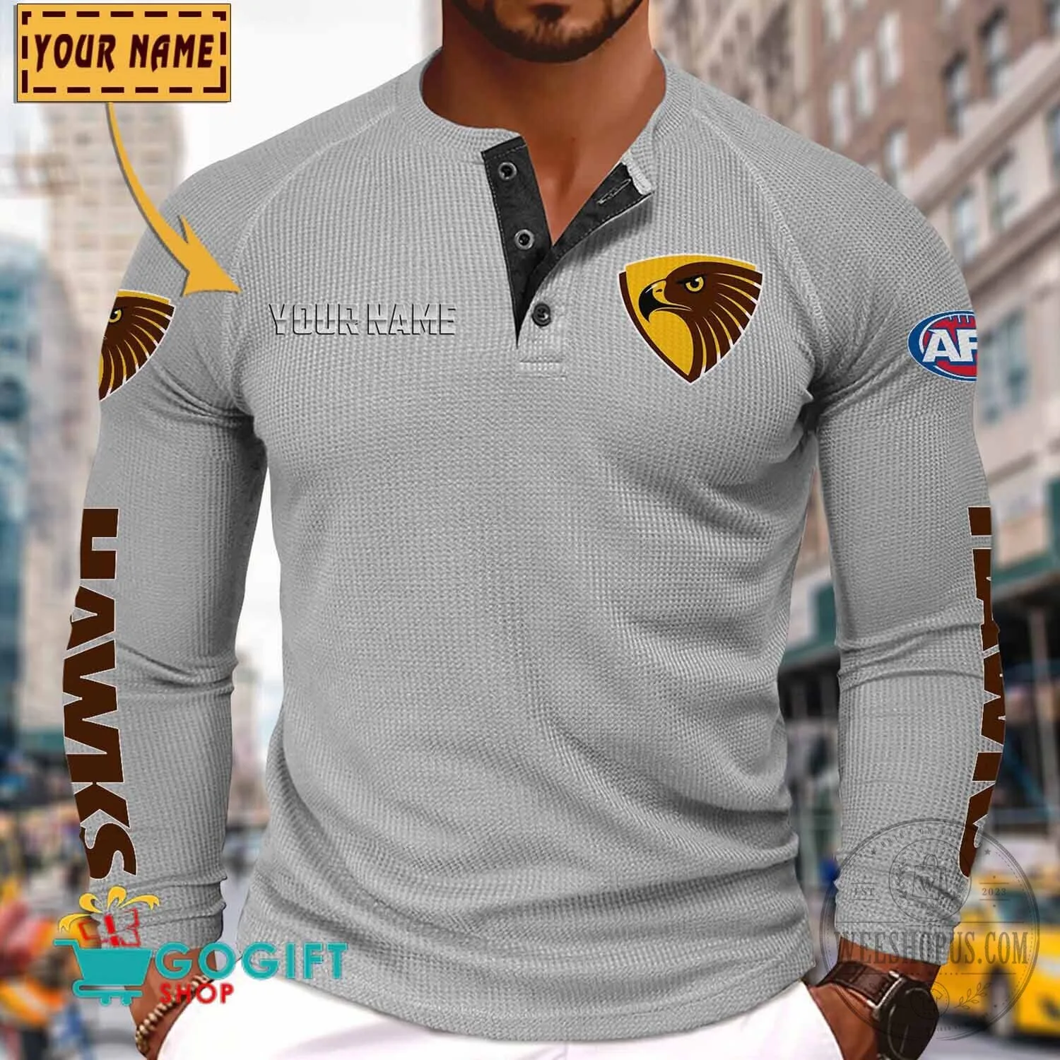 Hawthorn Football Club Personalized Long Sleeve Henley Shirt 20 Hawthorn Football Club Personalized Long Sleeve Henley Shirt