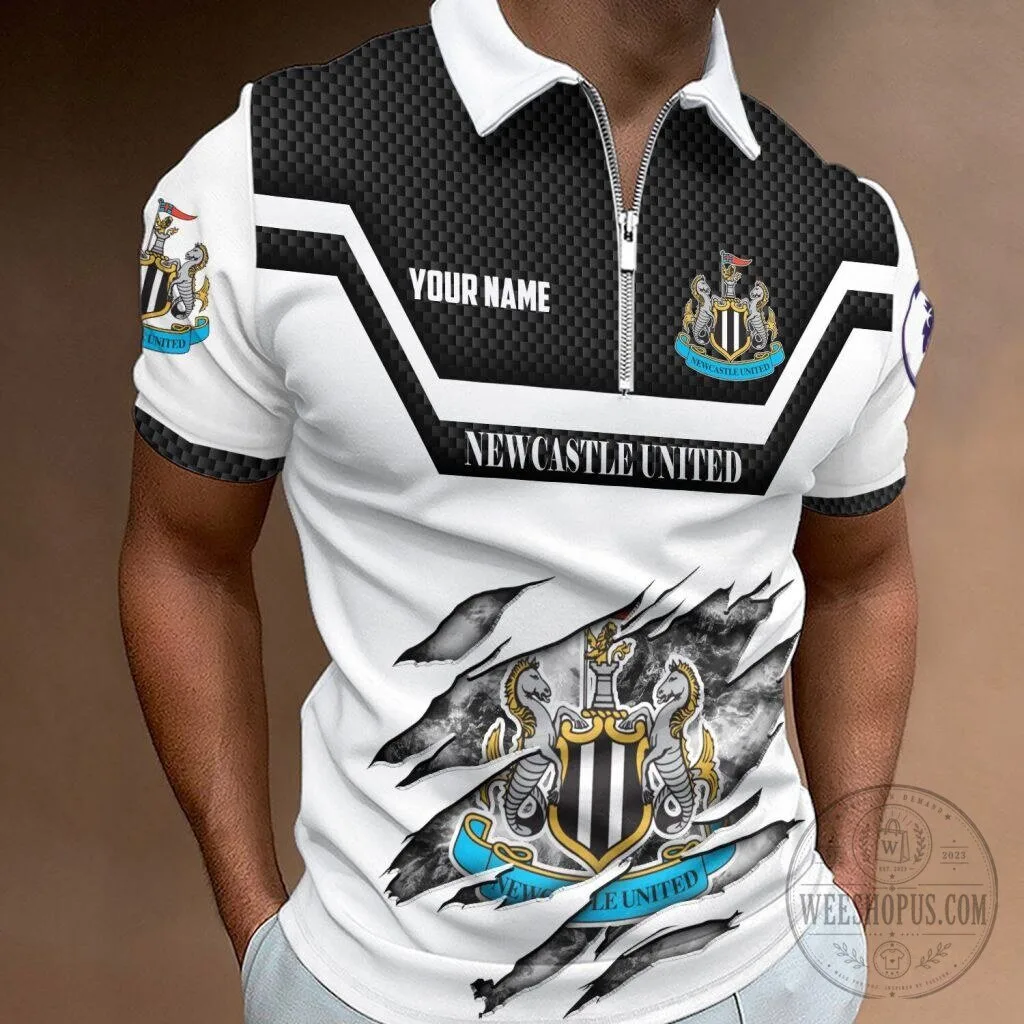 Newcastle United Personalized Name Zipper Polo Shirt for Men