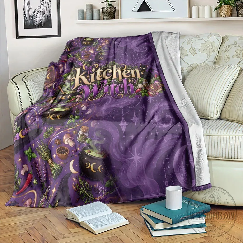 Kitchen Witch Mystical Wiccan Magic Herb Cauldron Black Cat Fleece Blanket 1 Kitchen Witch Mystical Wiccan Magic Herb Cauldron Black Cat Fleece Blanket