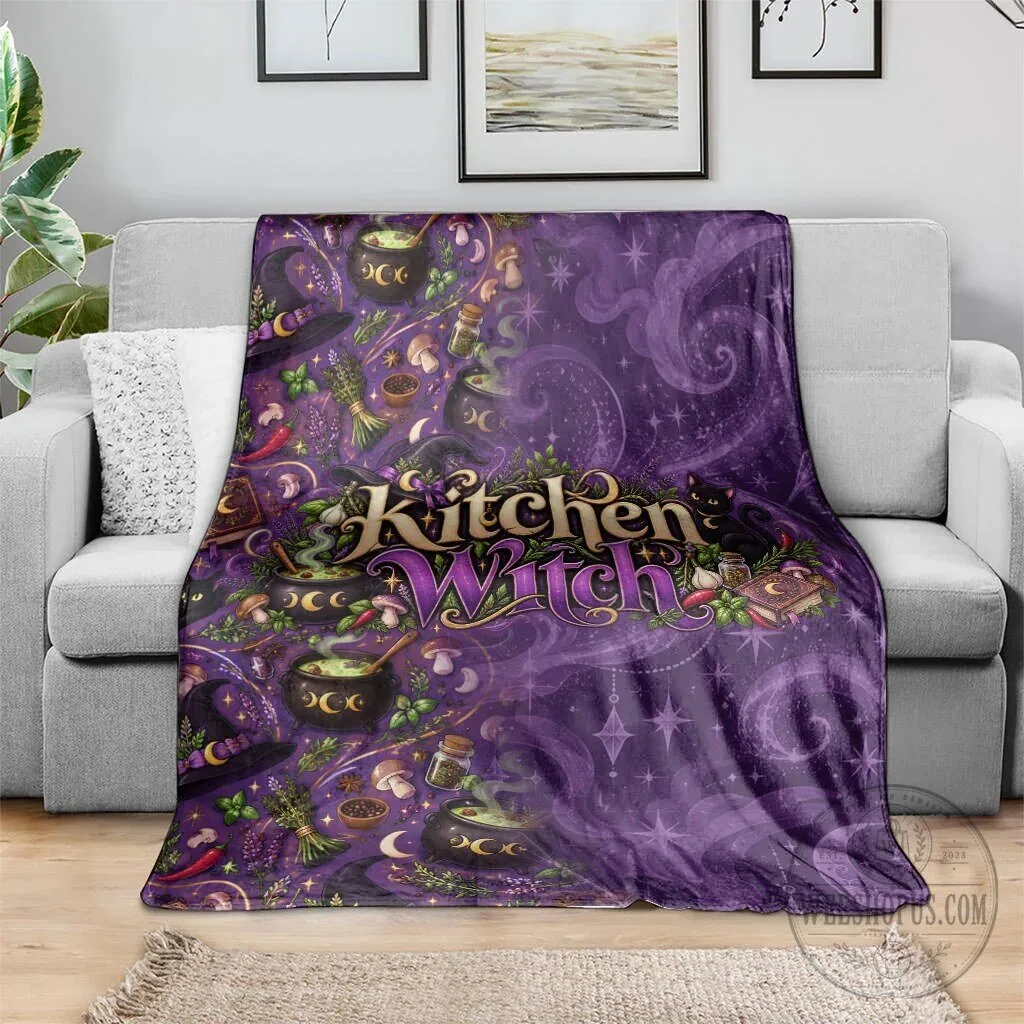 Kitchen Witch Mystical Wiccan Magic Herb Cauldron Black Cat Fleece Blanket 12 Kitchen Witch Mystical Wiccan Magic Herb Cauldron Black Cat Fleece Blanket