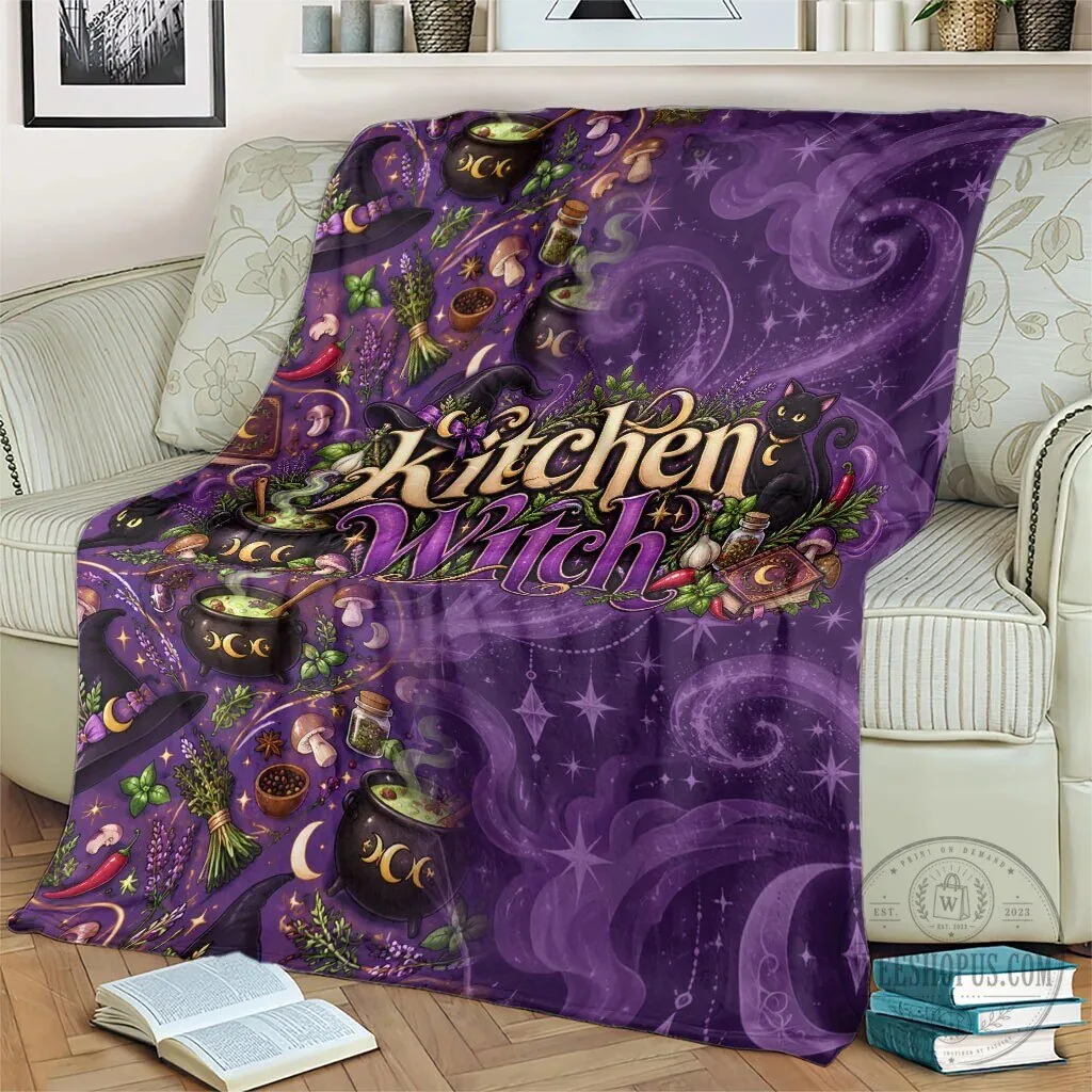 Kitchen Witch Mystical Wiccan Magic Herb Cauldron Black Cat Fleece Blanket 13 Kitchen Witch Mystical Wiccan Magic Herb Cauldron Black Cat Fleece Blanket