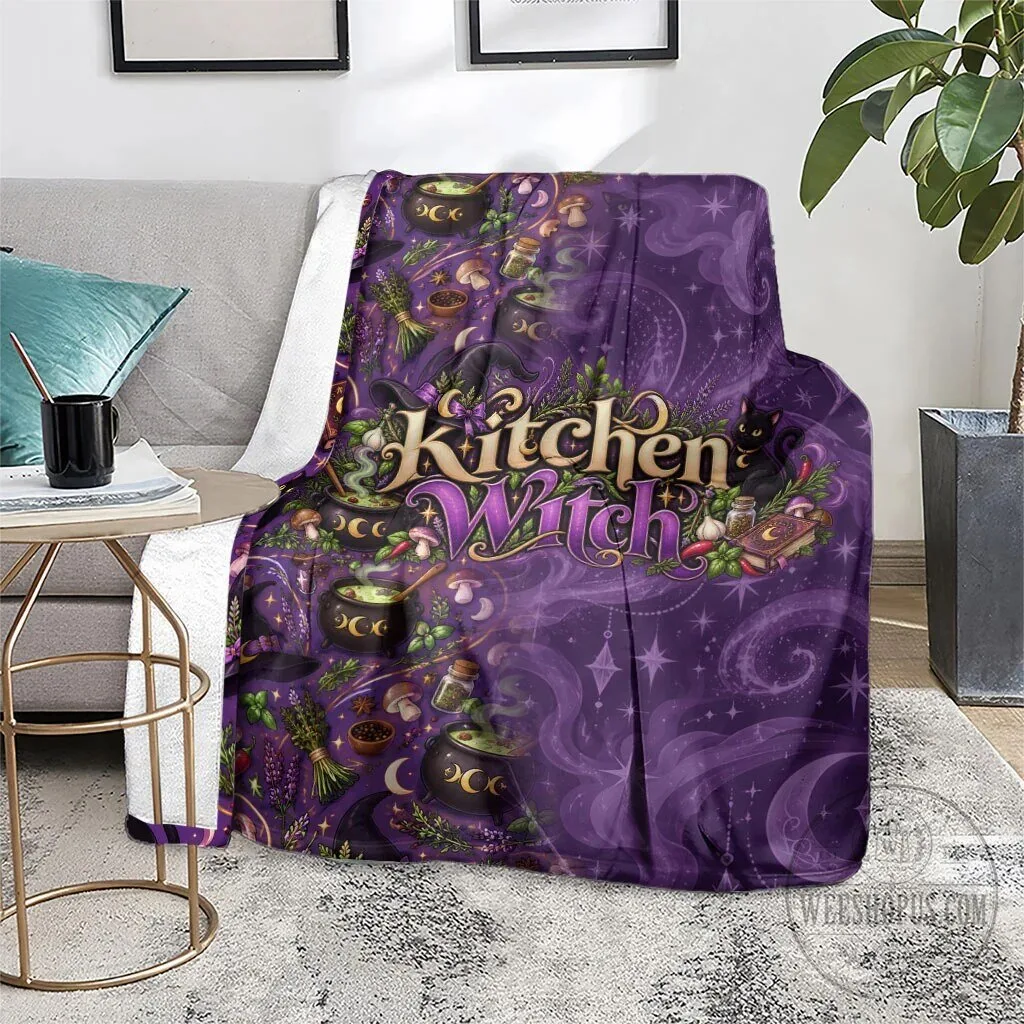 Kitchen Witch Mystical Wiccan Magic Herb Cauldron Black Cat Fleece Blanket 14 Kitchen Witch Mystical Wiccan Magic Herb Cauldron Black Cat Fleece Blanket