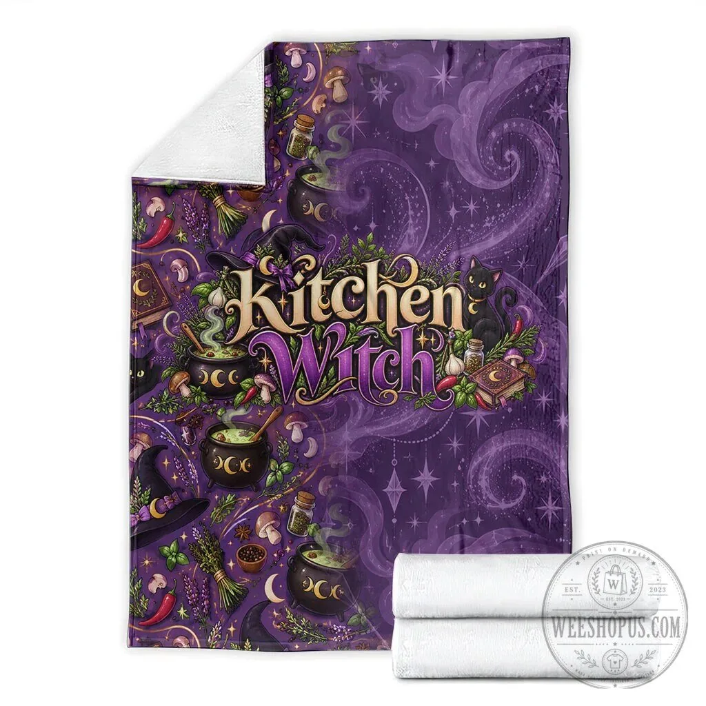 Kitchen Witch Mystical Wiccan Magic Herb Cauldron Black Cat Fleece Blanket 15 Kitchen Witch Mystical Wiccan Magic Herb Cauldron Black Cat Fleece Blanket