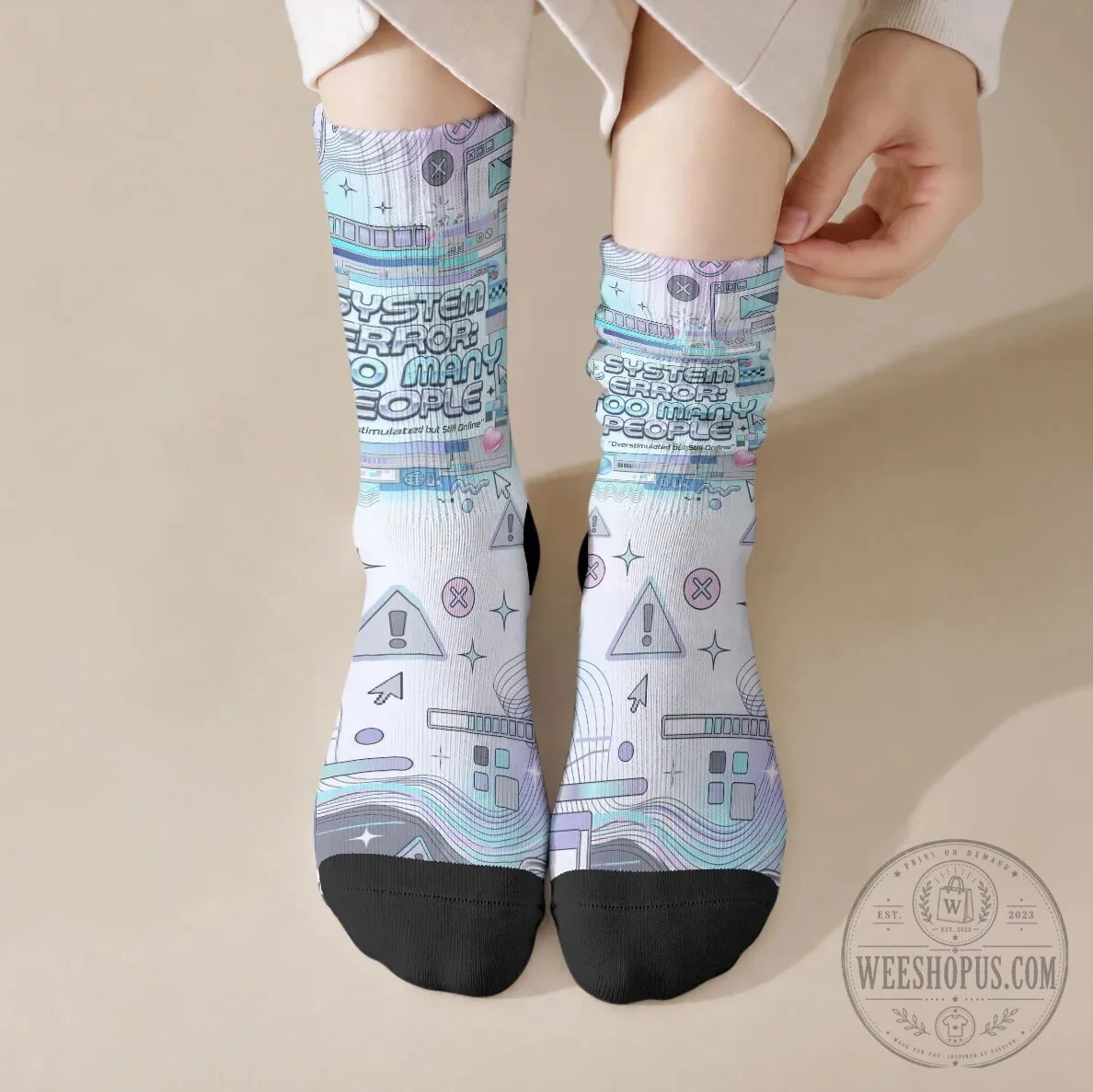 System Error Too Many People Y2K Retro Tech Computer Interface Cyber Aesthetic Socks