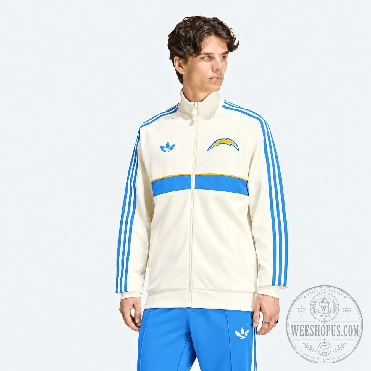 Los Angeles Chargers Adidas White Blue Stripe Full Zip Track Jacket 5 Los Angeles Chargers Adidas White Blue Stripe Full Zip Track Jacket