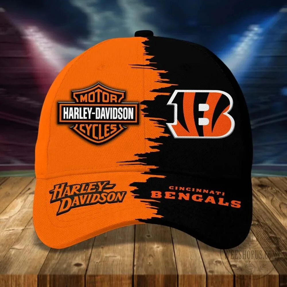 Cincinnati Bengals Harley-Davidson Motorcycle Logo Split Design Baseball Cap Hat