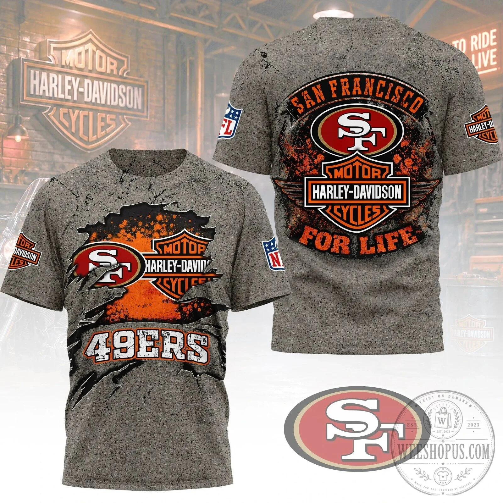 San Francisco 49ers Harley-Davidson Motorcycle For Life Football Fan T-Shirt 5 San Francisco 49ers Harley-Davidson Motorcycle For Life Football Fan T-Shirt