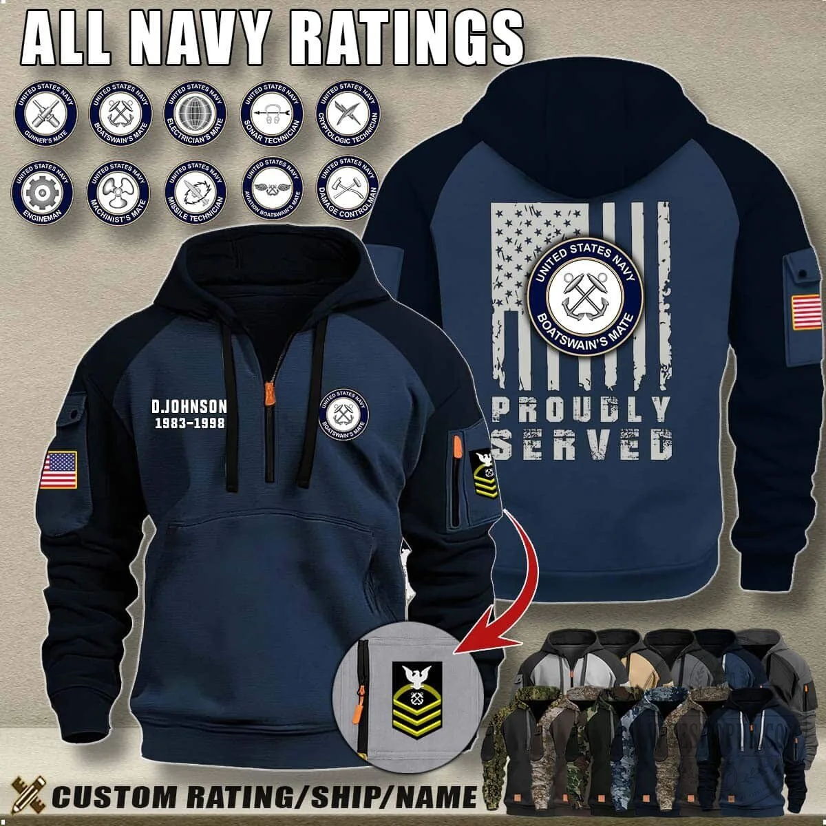 United States Navy Proudly Served Aviation Boatswain's Mate Camouflage Hoodie 15 United States Navy Proudly Served Aviation Boatswain