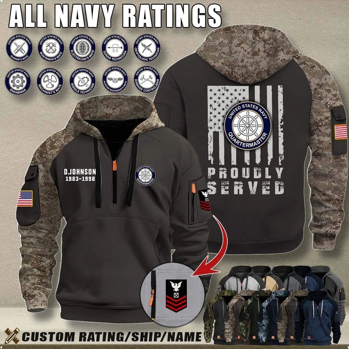 United States Navy Proudly Served Aviation Boatswain's Mate Camouflage Hoodie 16 United States Navy Proudly Served Aviation Boatswain