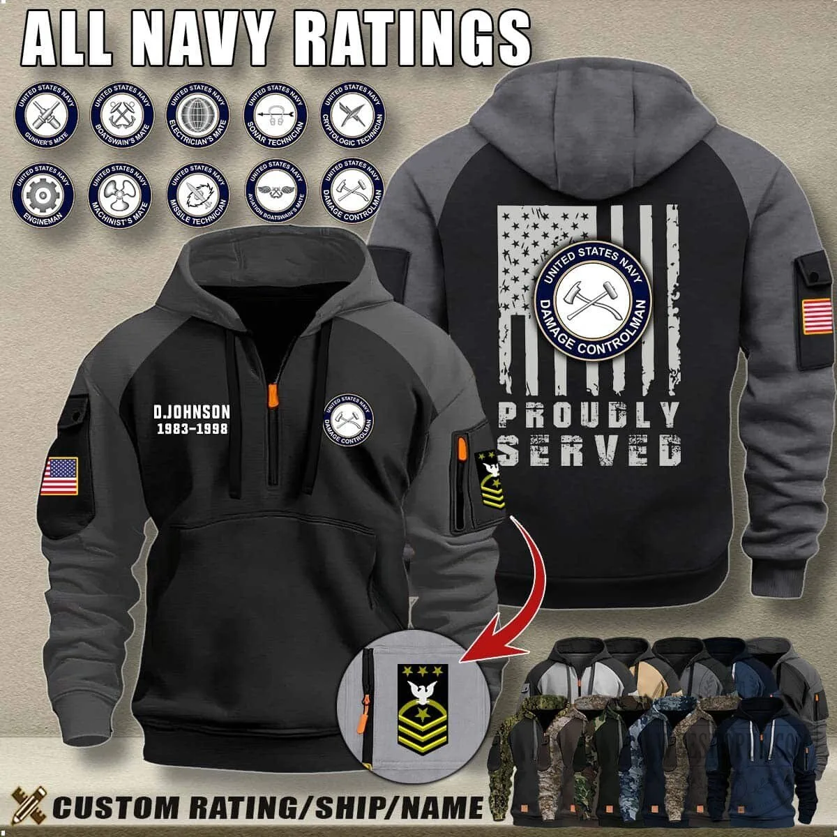 United States Navy Proudly Served Aviation Boatswain's Mate Camouflage Hoodie 17 United States Navy Proudly Served Aviation Boatswain