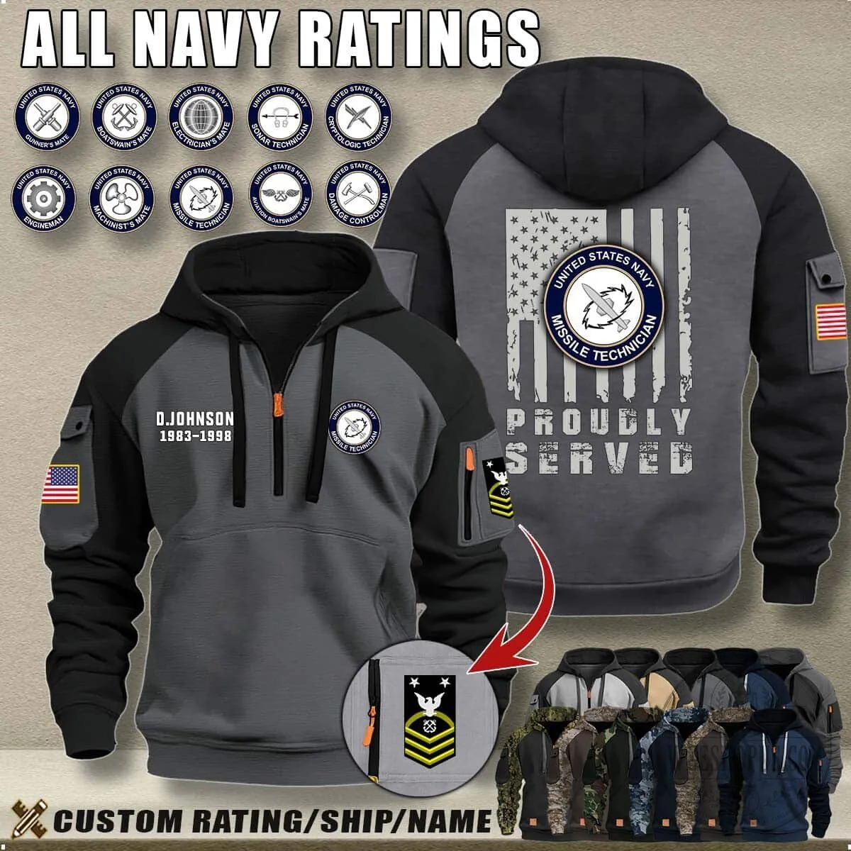 United States Navy Proudly Served Aviation Boatswain's Mate Camouflage Hoodie 18 United States Navy Proudly Served Aviation Boatswain