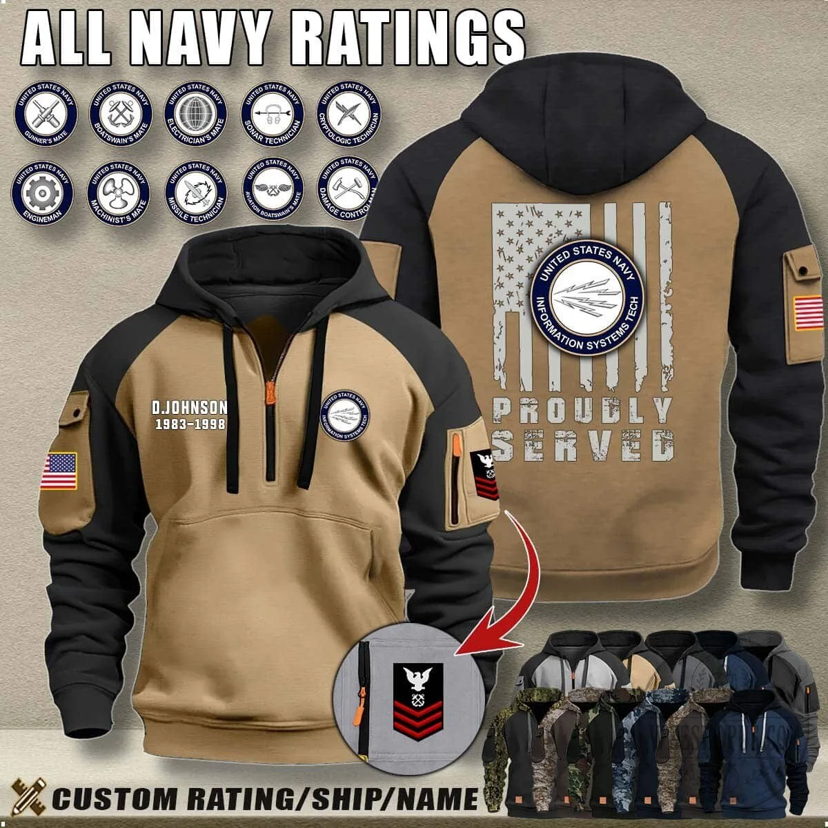 United States Navy Proudly Served Aviation Boatswain's Mate Camouflage Hoodie 19 United States Navy Proudly Served Aviation Boatswain