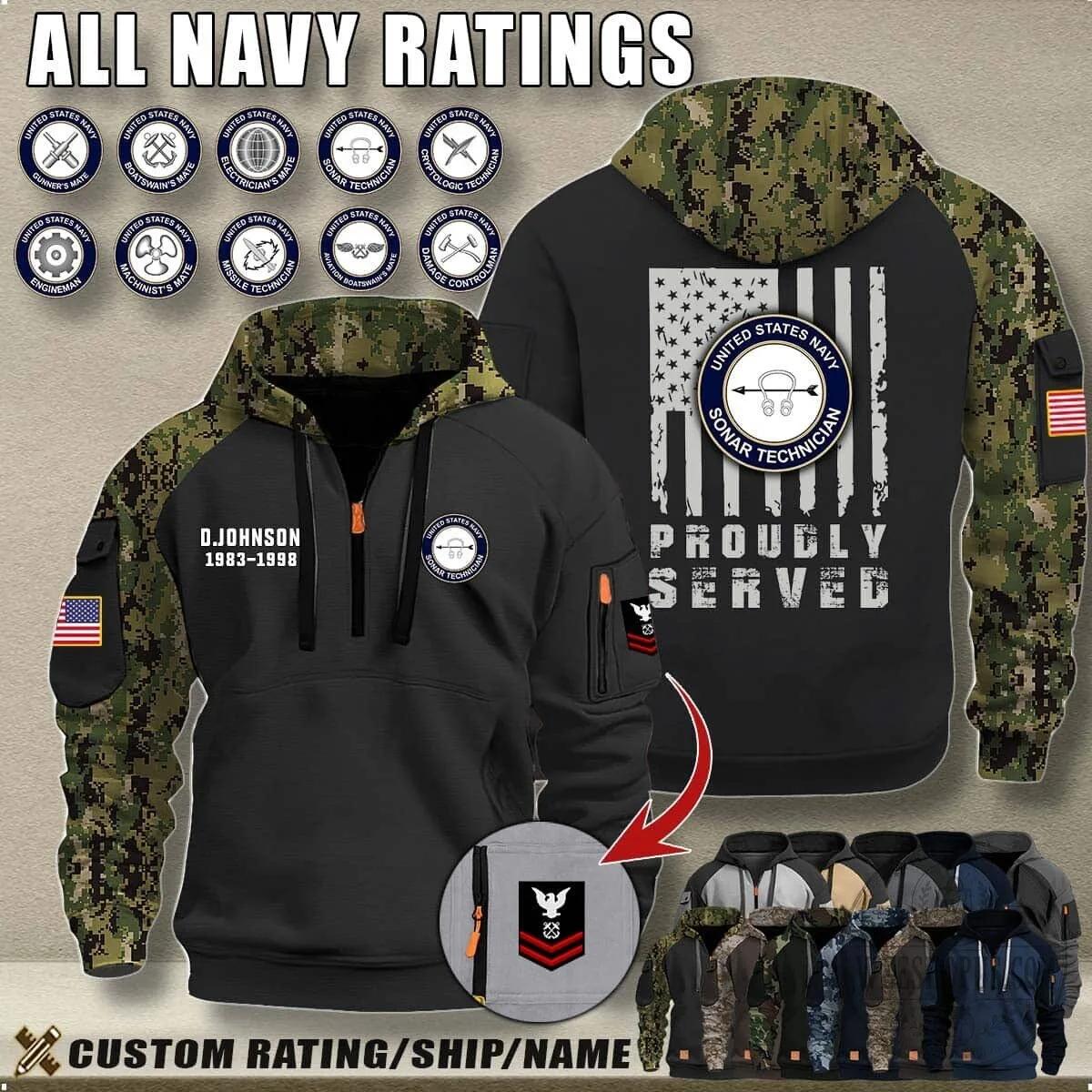 United States Navy Proudly Served Aviation Boatswain's Mate Camouflage Hoodie 20 United States Navy Proudly Served Aviation Boatswain