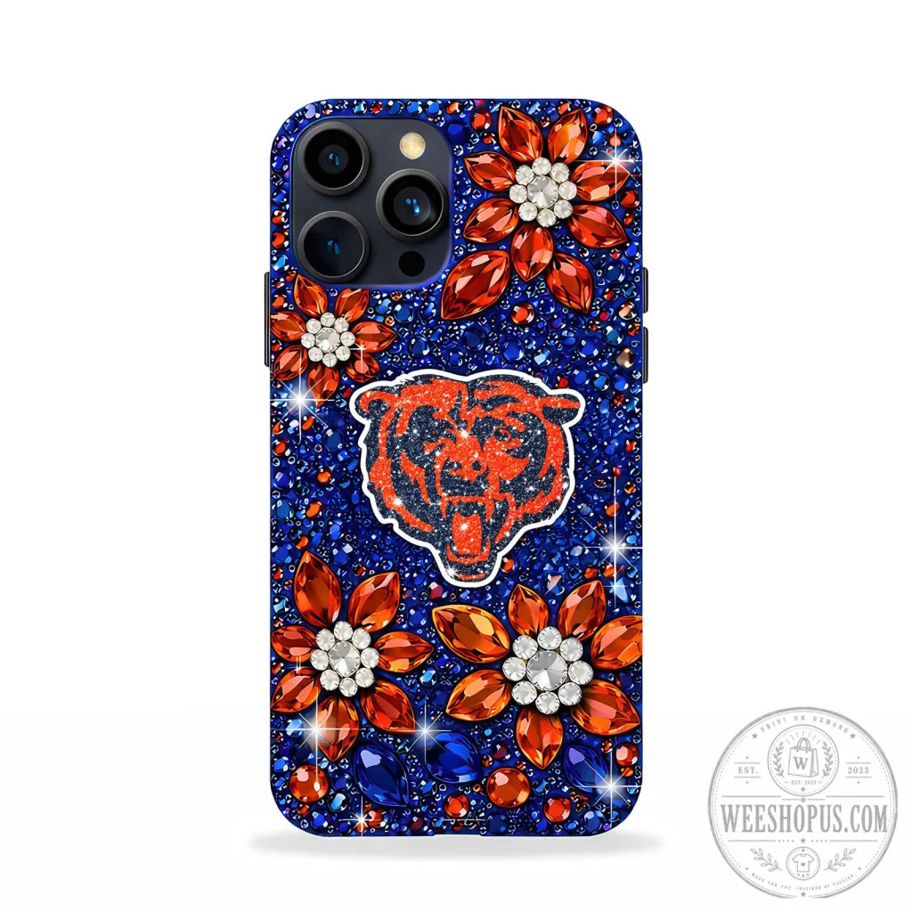 Chicago Bears NFL Team Logo Glitter Rhinestone Floral Phone Case Chicago Bears NFL Team Logo Glitter Rhinestone Floral Phone Case