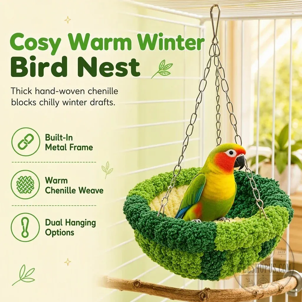 Cozy Warm Winter Bird Nest Hammock for Cage Decor, Hand-Woven Chenille 5 Cozy Warm Winter Bird Nest Hammock for Cage Decor, Hand-Woven Chenille