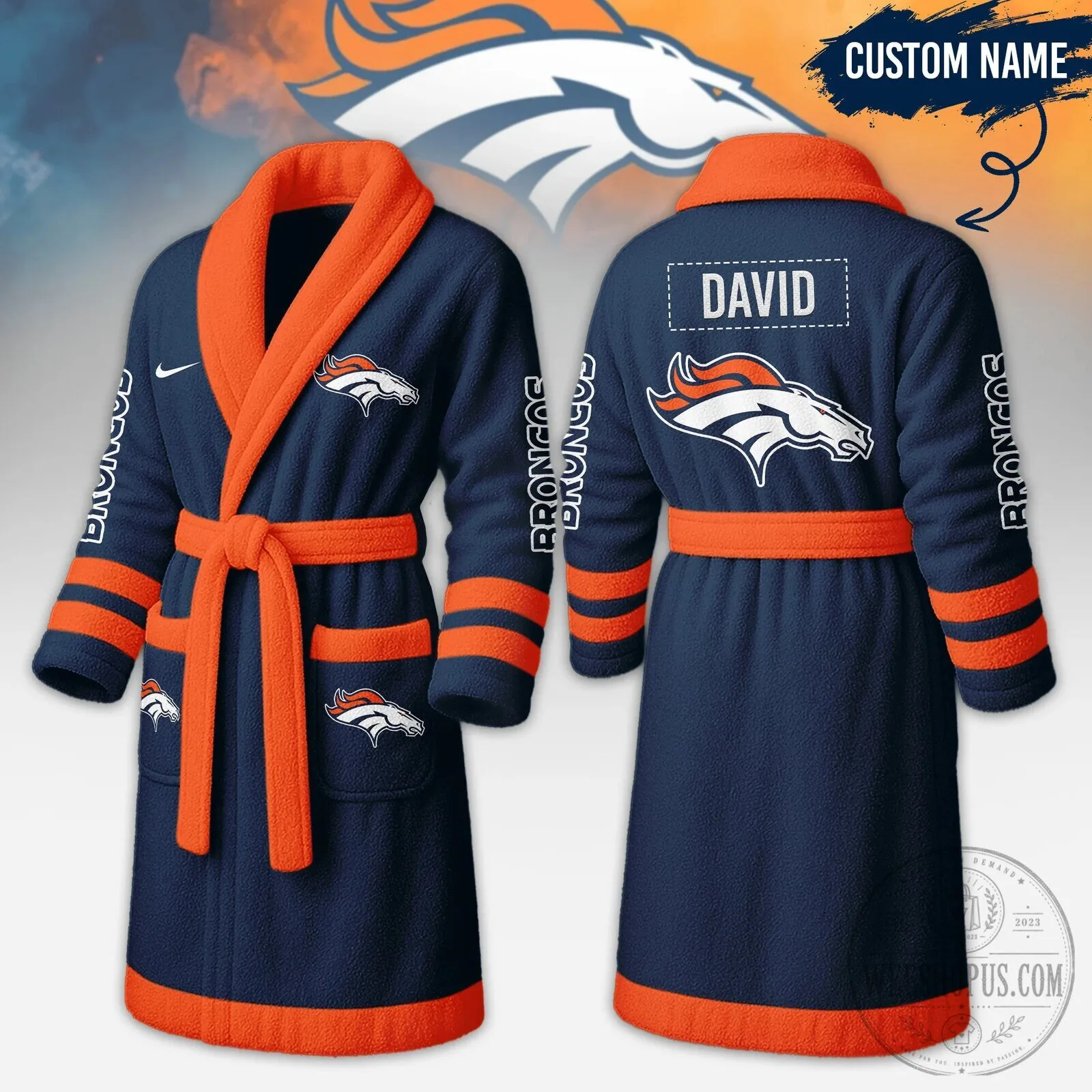 Denver Broncos NFL Football Team Logo Personalized Fleece Bathrobe