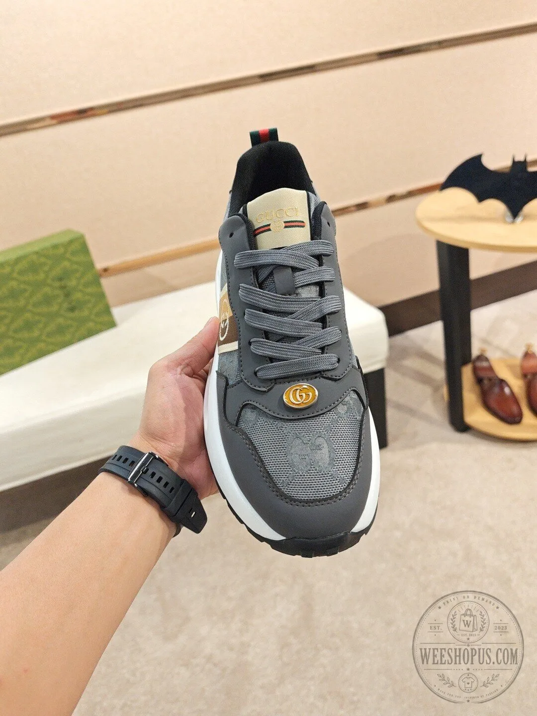 Gucci Grey Monogram Pattern Luxury Brand Fashion Sneakers for Men 1 Gucci Grey Monogram Pattern Luxury Brand Fashion Sneakers for Men