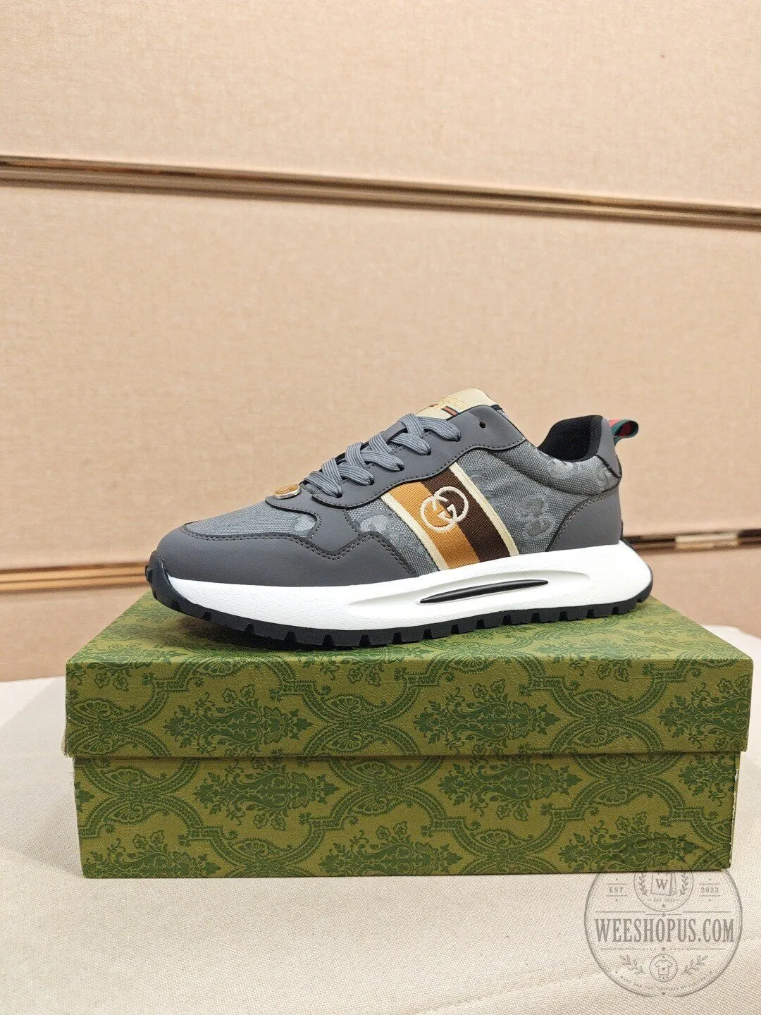 Gucci Grey Monogram Pattern Luxury Brand Fashion Sneakers for Men 11 Gucci Grey Monogram Pattern Luxury Brand Fashion Sneakers for Men
