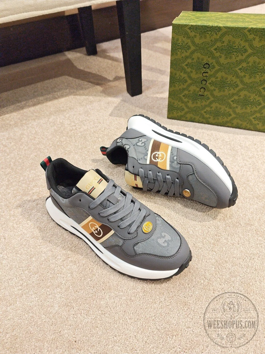 Gucci Grey Monogram Pattern Luxury Brand Fashion Sneakers for Men 12 Gucci Grey Monogram Pattern Luxury Brand Fashion Sneakers for Men