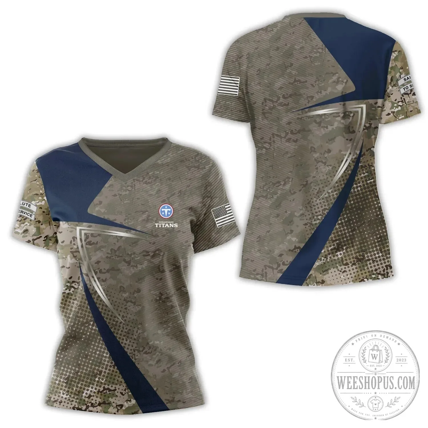 Tennessee Titans Salute To Service Digital Camouflage V-Neck T-Shirt 2 Tennessee Titans Salute To Service Digital Camouflage V-Neck T-Shirt