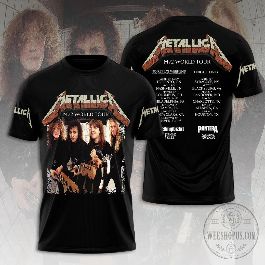 Metallica M72 World Tour Band Concert Schedule Black Graphic T-Shirt 5 Metallica M72 World Tour Band Concert Schedule Black Graphic T-Shirt
