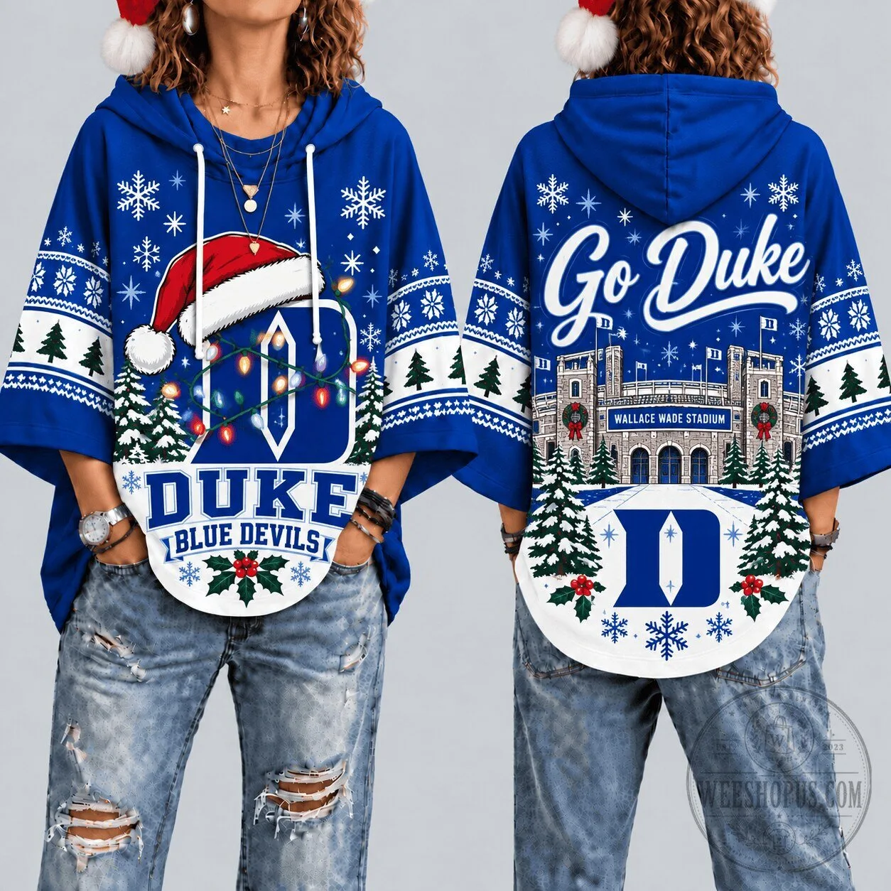 Duke Blue Devils Christmas Santa Hat Wallace Wade Stadium Hoodie
