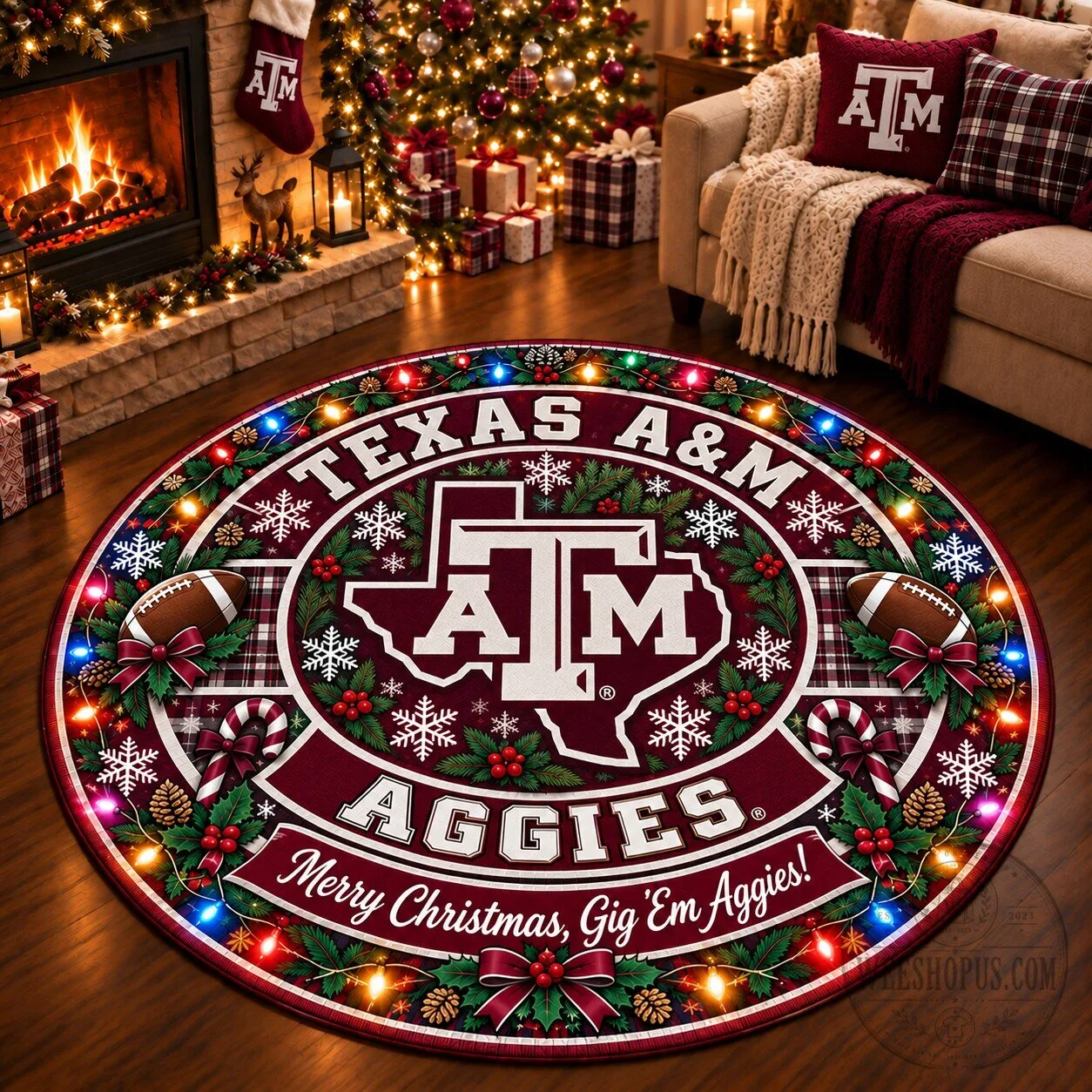 Texas A&M Aggies Christmas Holiday Round Rug