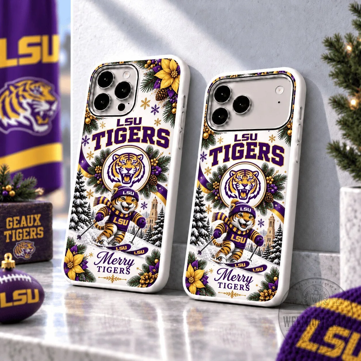 LSU Tigers Christmas Skiing Mascot Holiday Phone Case