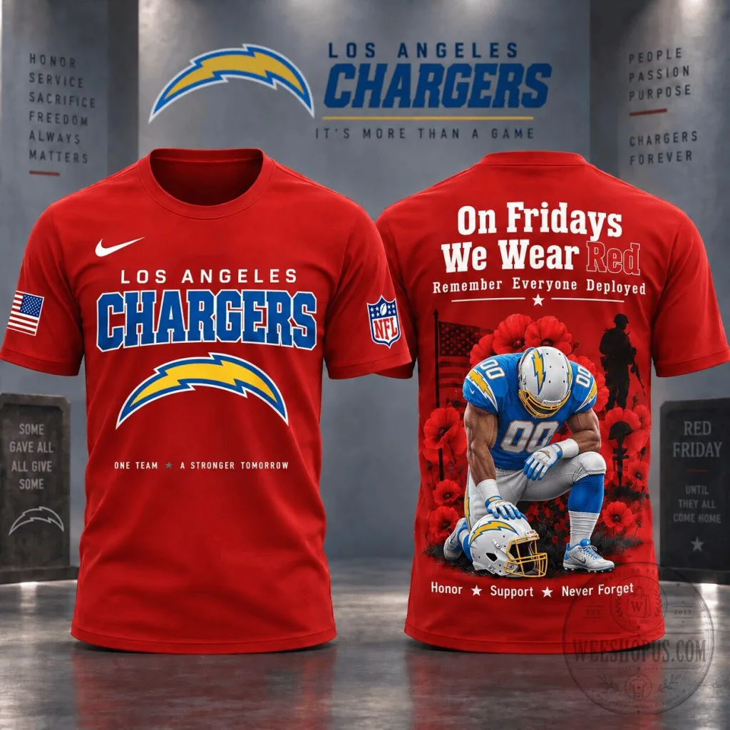 Los Angeles Chargers Red Friday Remember Everyone Deployed T-Shirt Los Angeles Chargers Red Friday Remember Everyone Deployed T-Shirt