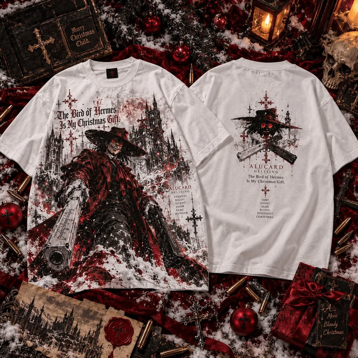 Alucard Hellsing Bloody Christmas Gift White T-Shirt