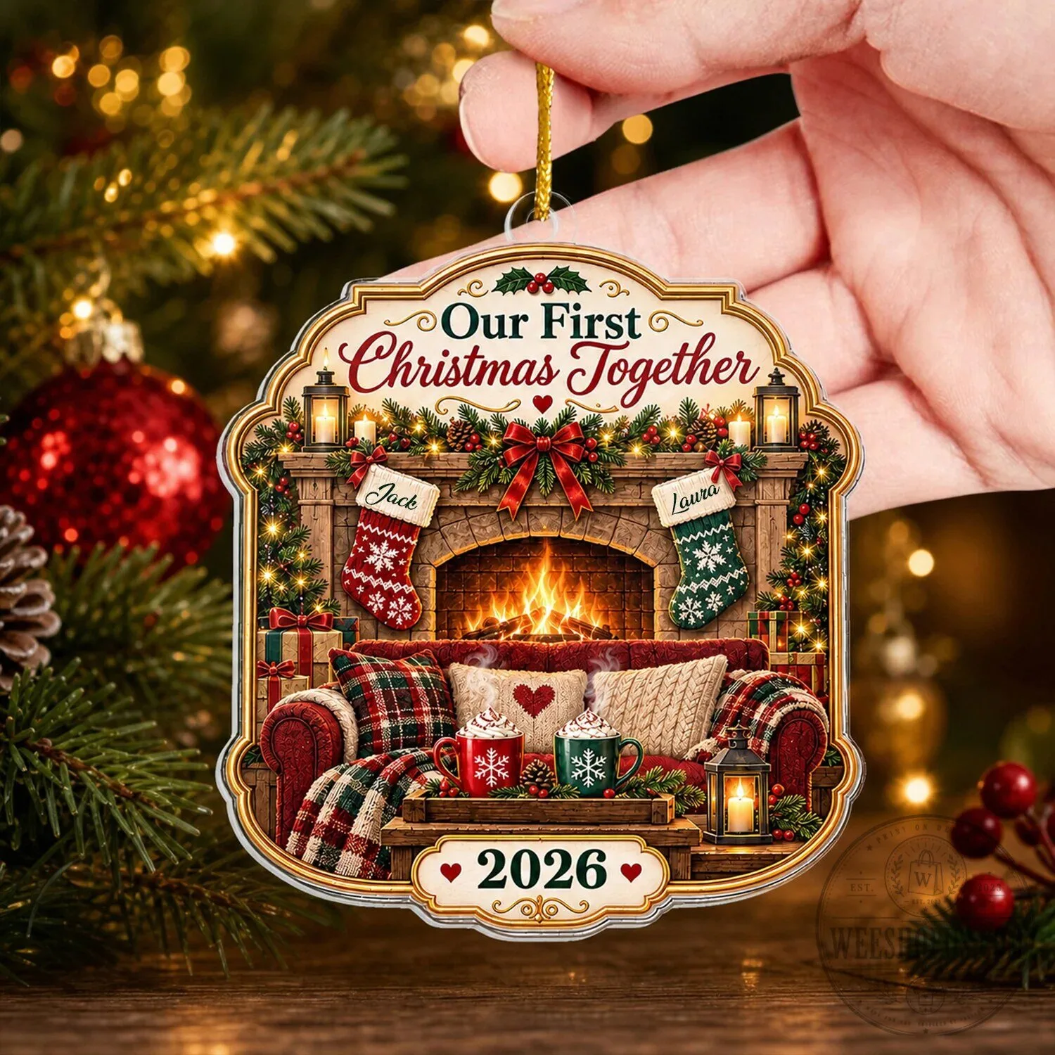 Our First Christmas Together Personalized Fireplace Scene Christmas Tree Ornament 5 Our First Christmas Together Personalized Fireplace Scene Christmas Tree Ornament