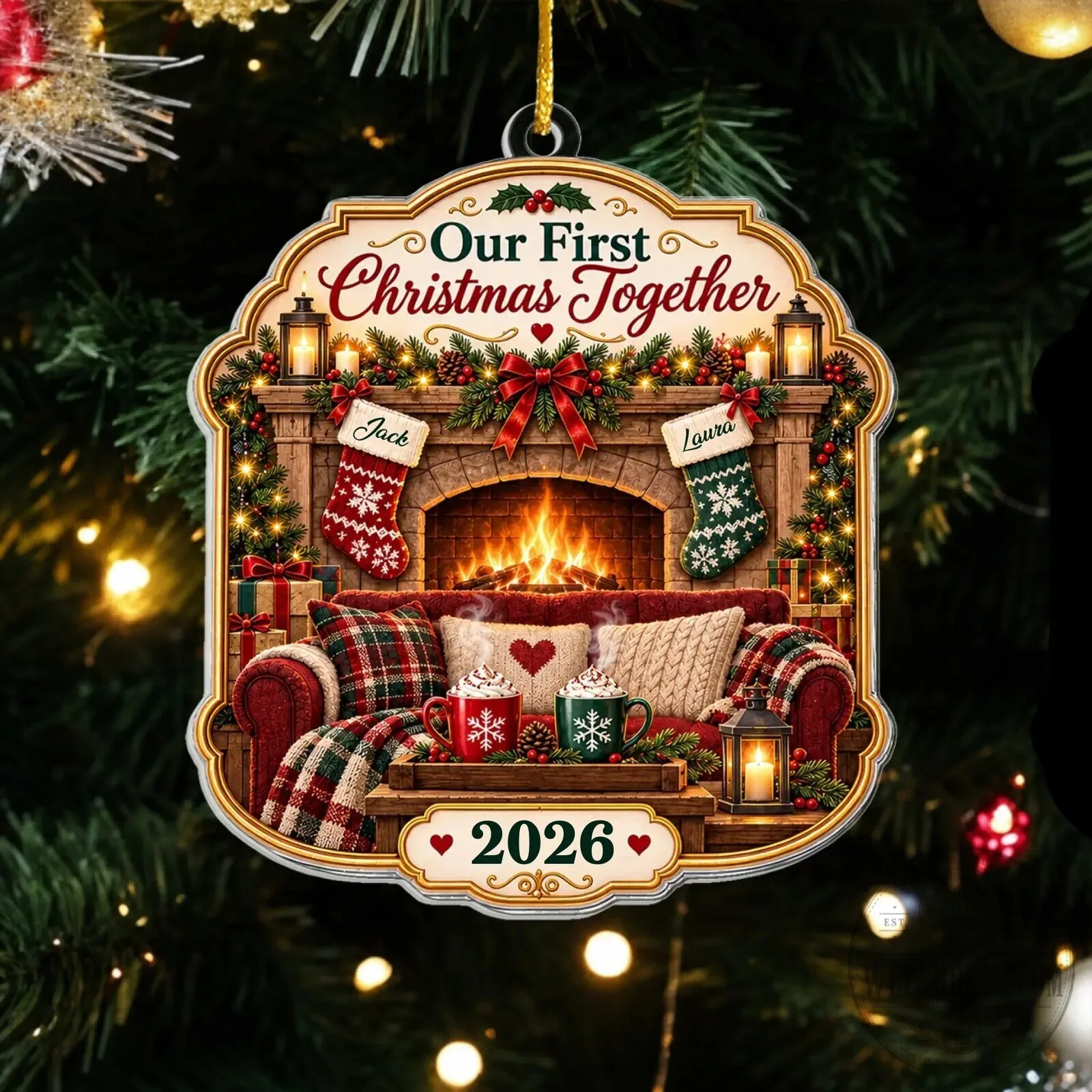 Our First Christmas Together Personalized Fireplace Scene Christmas Tree Ornament 11 Our First Christmas Together Personalized Fireplace Scene Christmas Tree Ornament