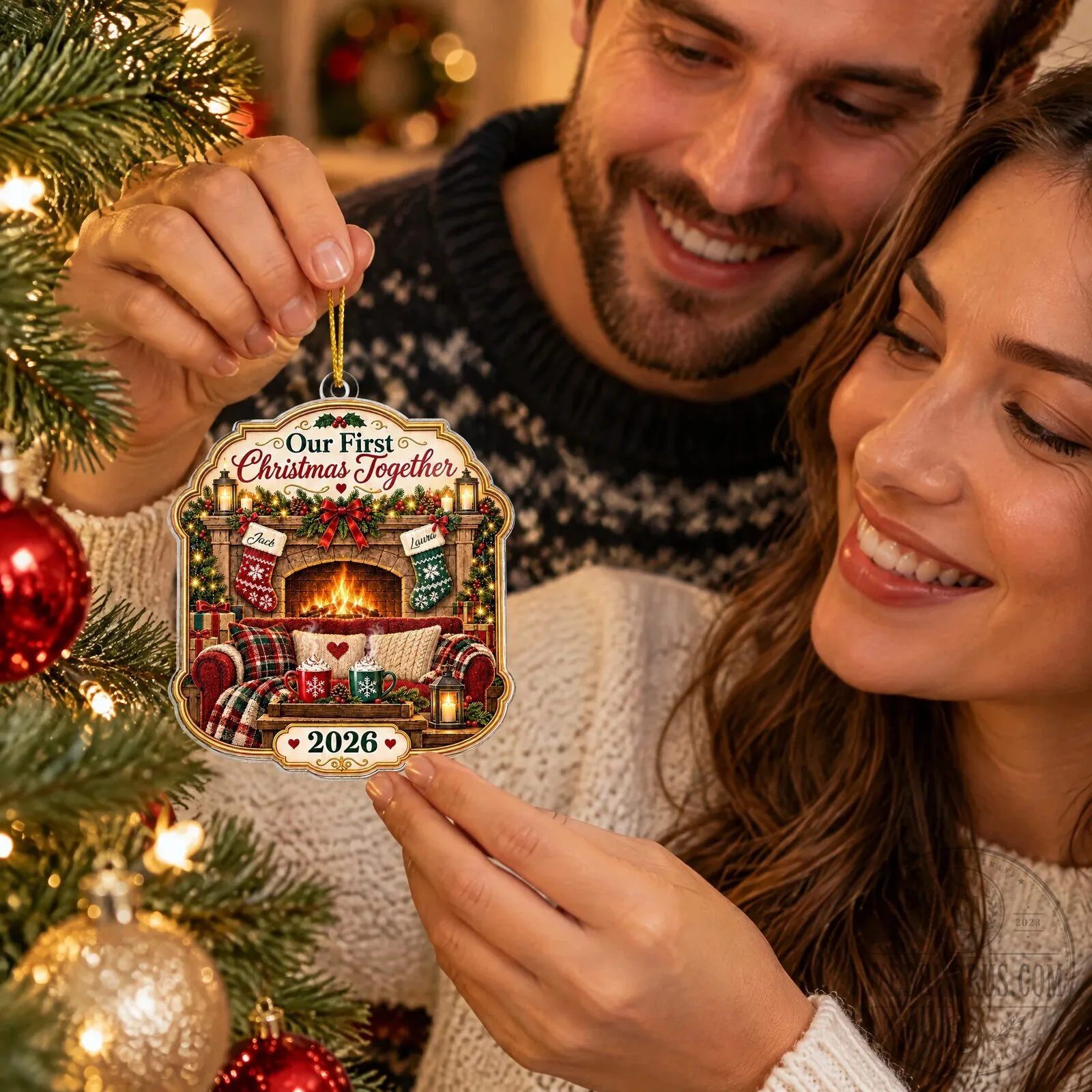 Our First Christmas Together Personalized Fireplace Scene Christmas Tree Ornament 12 Our First Christmas Together Personalized Fireplace Scene Christmas Tree Ornament