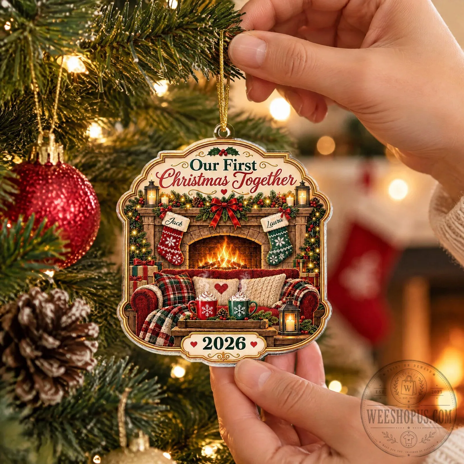 Our First Christmas Together Personalized Fireplace Scene Christmas Tree Ornament 13 Our First Christmas Together Personalized Fireplace Scene Christmas Tree Ornament
