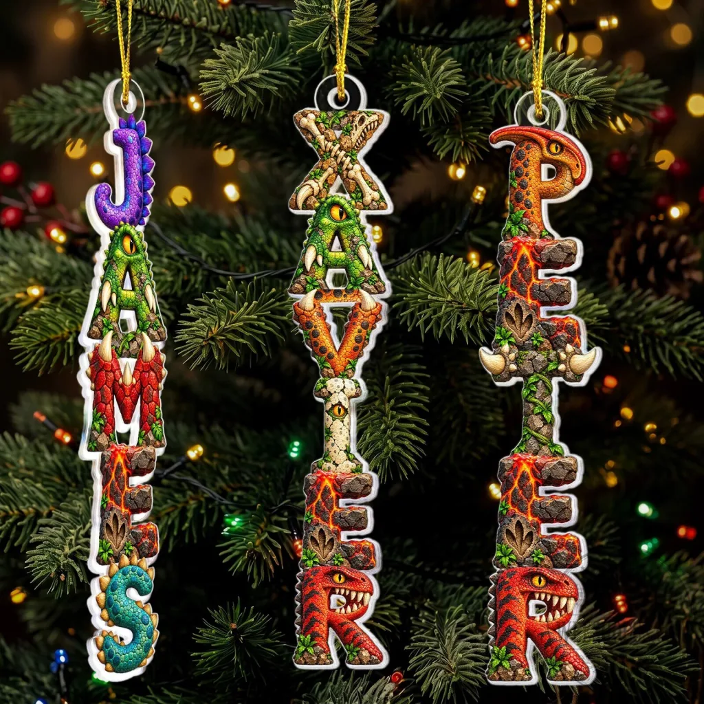 Personalized Dinosaur Name Christmas Tree Ornament Personalized Dinosaur Name Christmas Tree Ornament
