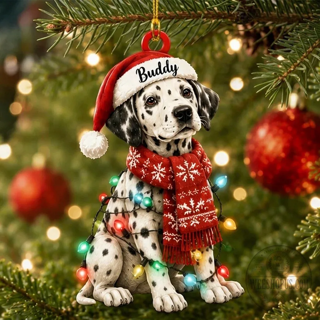 Personalized Dalmatian Dog with Santa Hat and Christmas Lights Ornament 5 Personalized Dalmatian Dog with Santa Hat and Christmas Lights Ornament