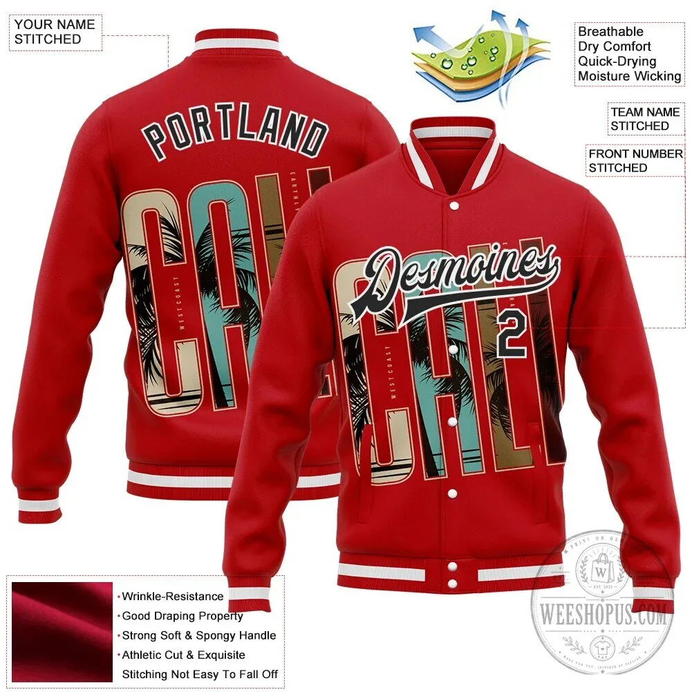 Custom Red Black White California West Coast Tropical Palm Trees Bomber Jacket 11 Custom Red Black White California West Coast Tropical Palm Trees Bomber Jacket