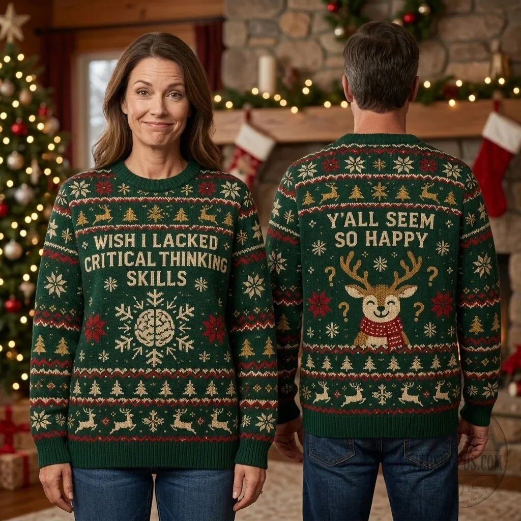 Wish I Lacked Critical Thinking Skills Funny Christmas Holiday Sweater