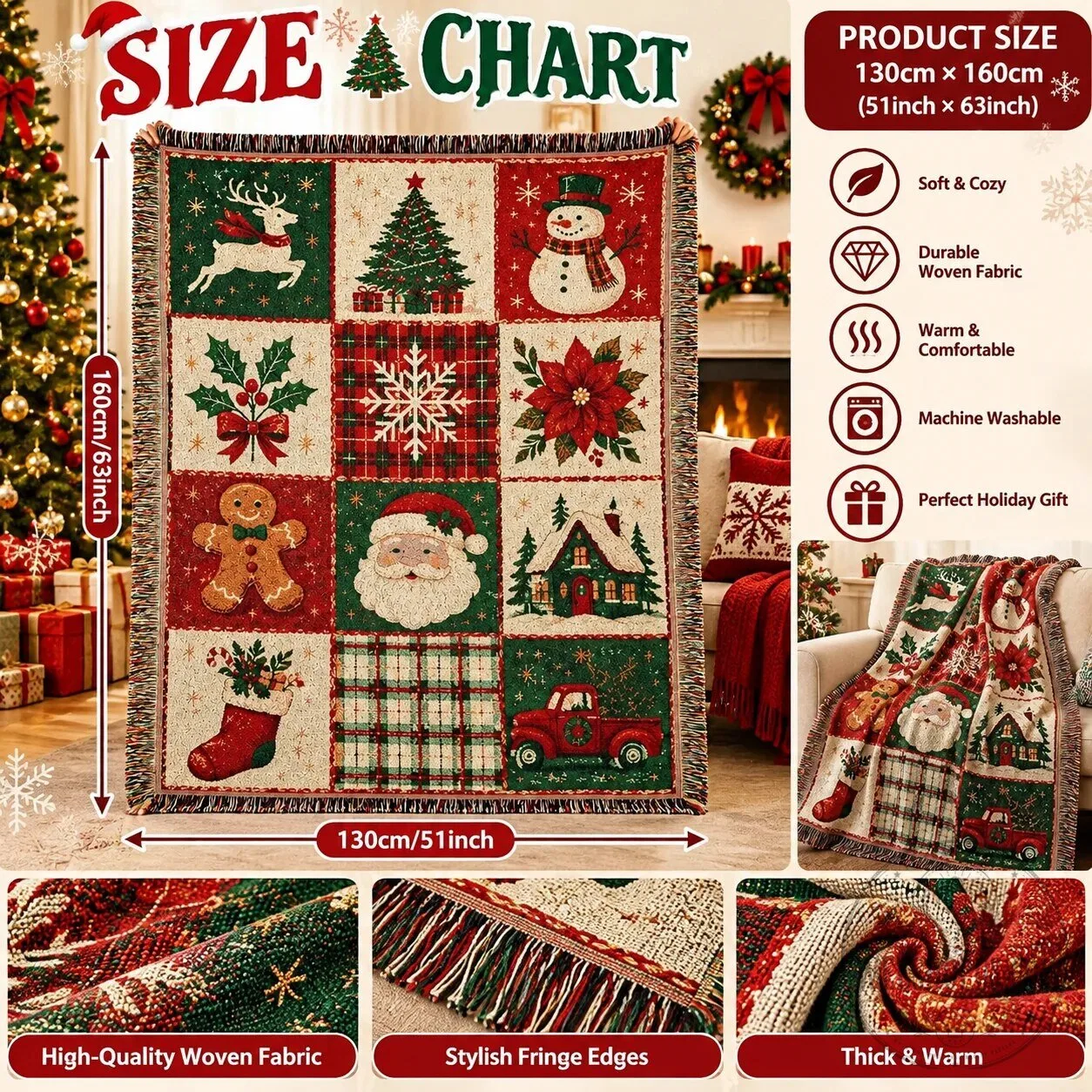 Christmas Holiday Woven Throw Blanket with Tassels 24 Christmas Holiday Woven Throw Blanket with Tassels