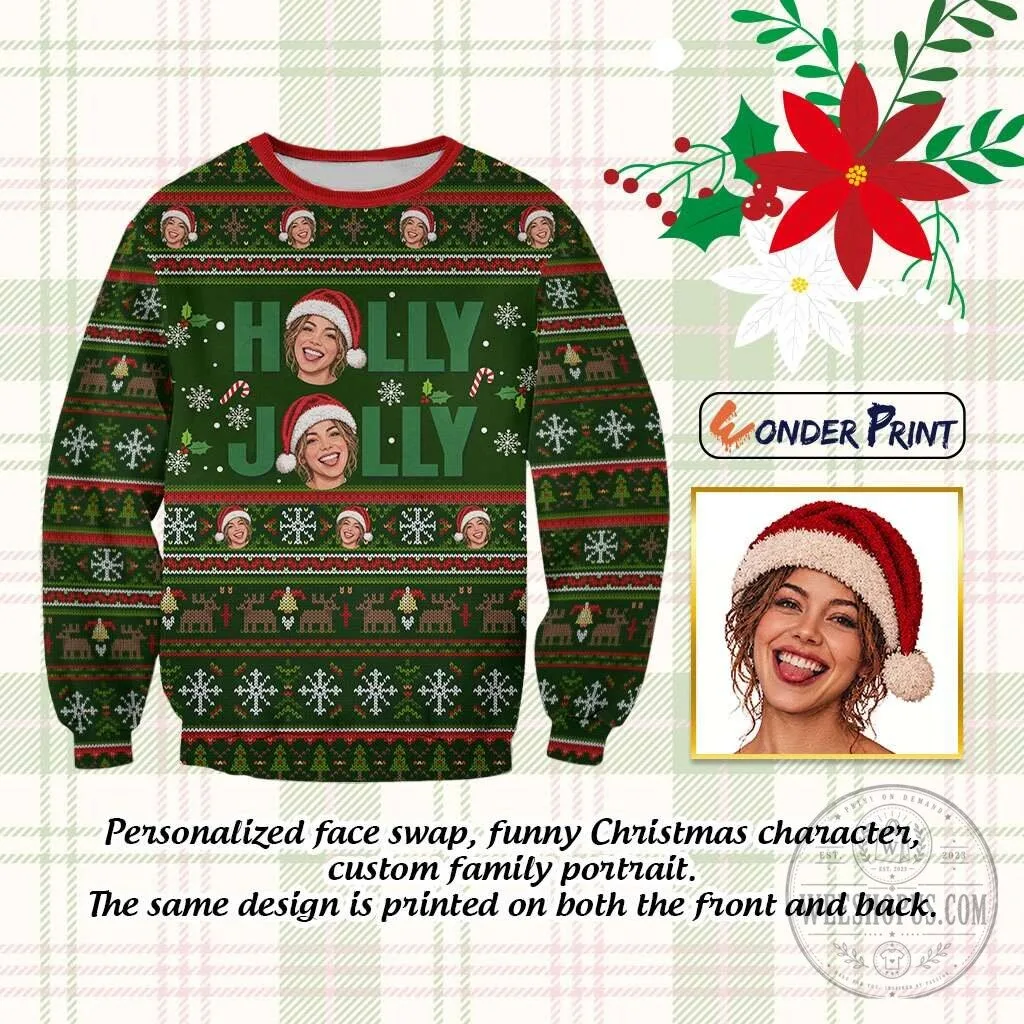 Personalized Holly Jolly Christmas Custom Photo Ugly Holiday Sweatshirt 6 Personalized Holly Jolly Christmas Custom Photo Ugly Holiday Sweatshirt