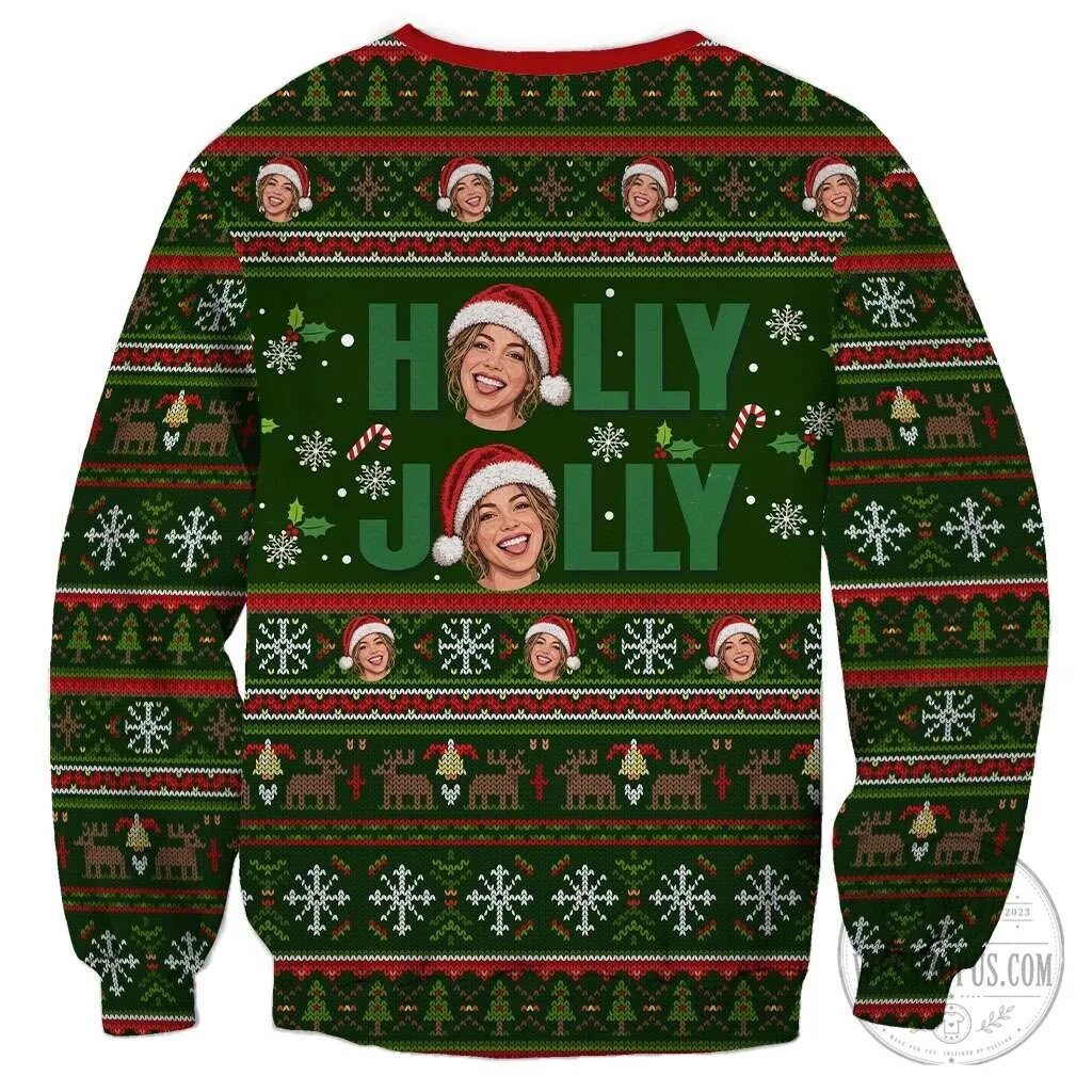 Personalized Holly Jolly Christmas Custom Photo Ugly Holiday Sweatshirt 7 Personalized Holly Jolly Christmas Custom Photo Ugly Holiday Sweatshirt
