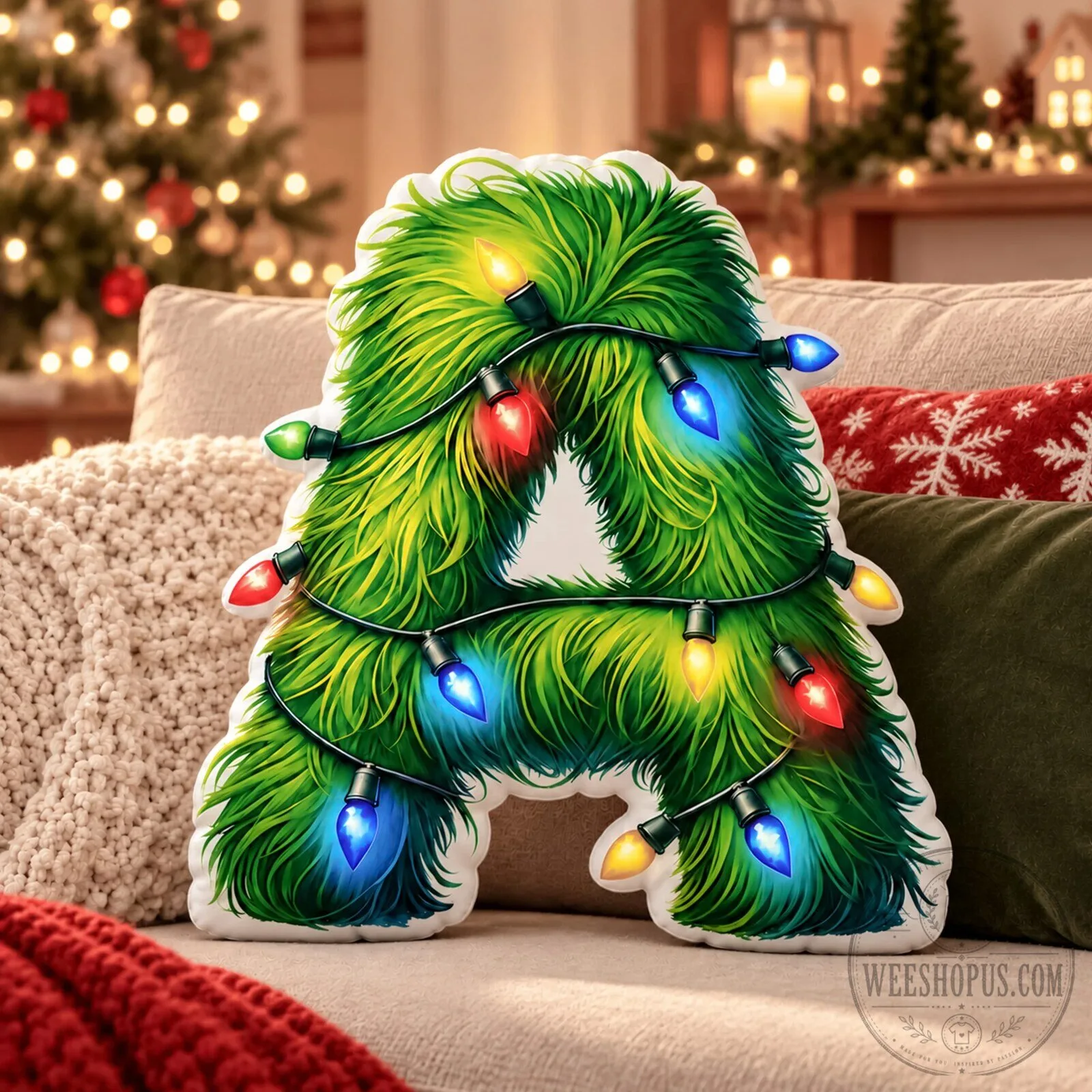 Christmas Tree Initial Letter A Shaped Decorative Throw Pillow with Lights 8 Christmas Tree Initial Letter A Shaped Decorative Throw Pillow with Lights