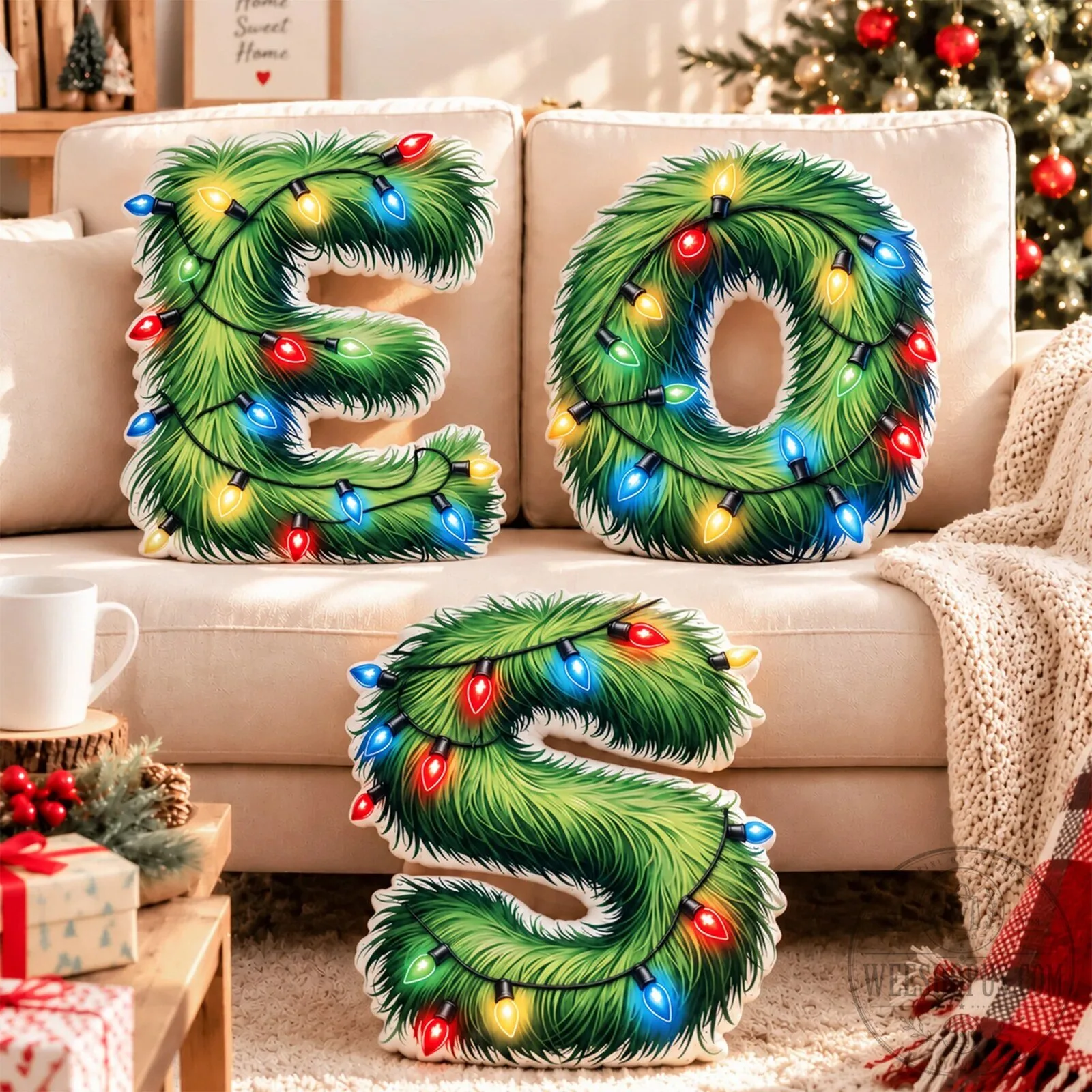 Christmas Tree Initial Letter A Shaped Decorative Throw Pillow with Lights 9 Christmas Tree Initial Letter A Shaped Decorative Throw Pillow with Lights